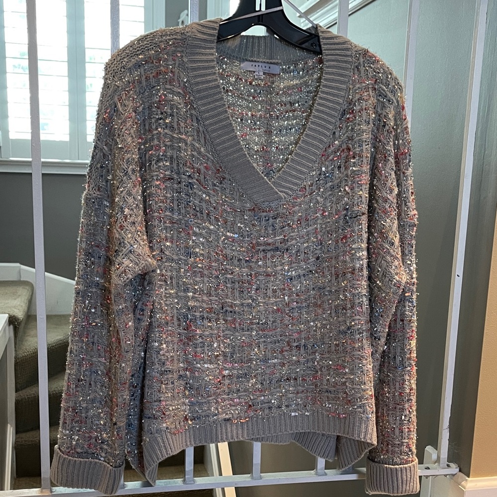 Gray and Pink V-Neck Sweater